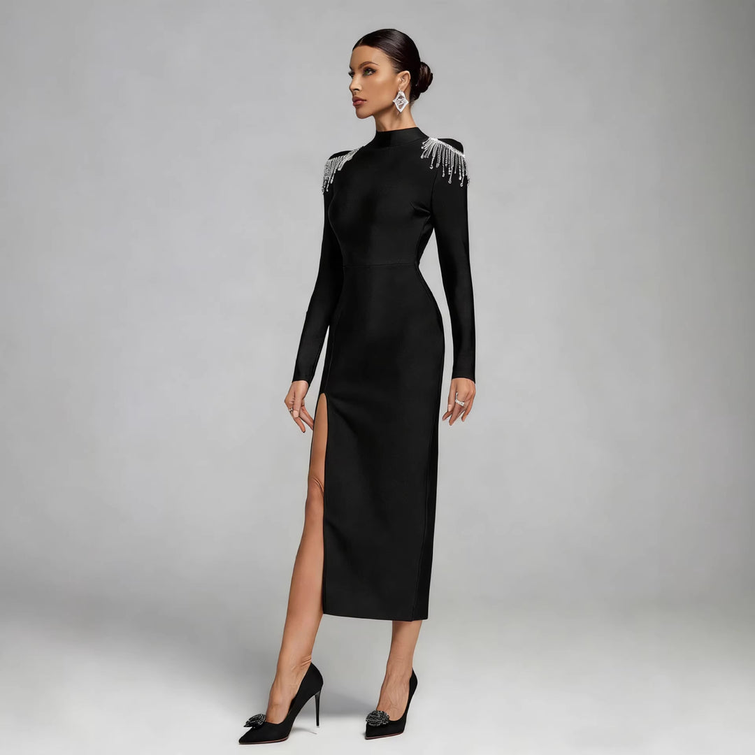 Damen Elegantes Abendkleid mit funkelnden Schulterdetails und figurbetontem Schnitt Drune
