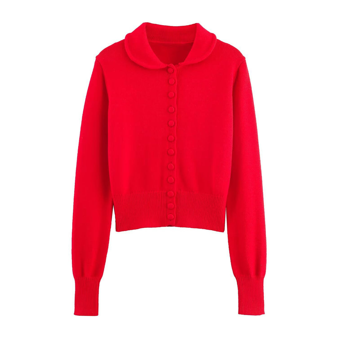 Damen modische Strickjacke mit Kragen und eleganter Knopfleiste Drune