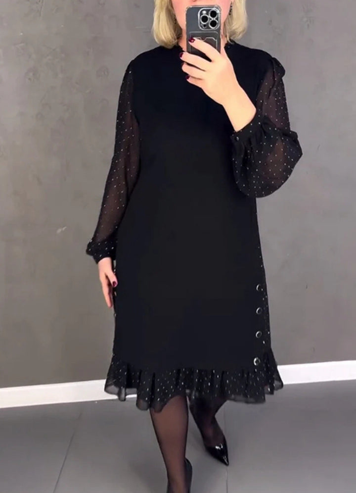 Damen Elegantes Kleid mit voluminösen Ärmeln und durchbrochenem Saum Drune