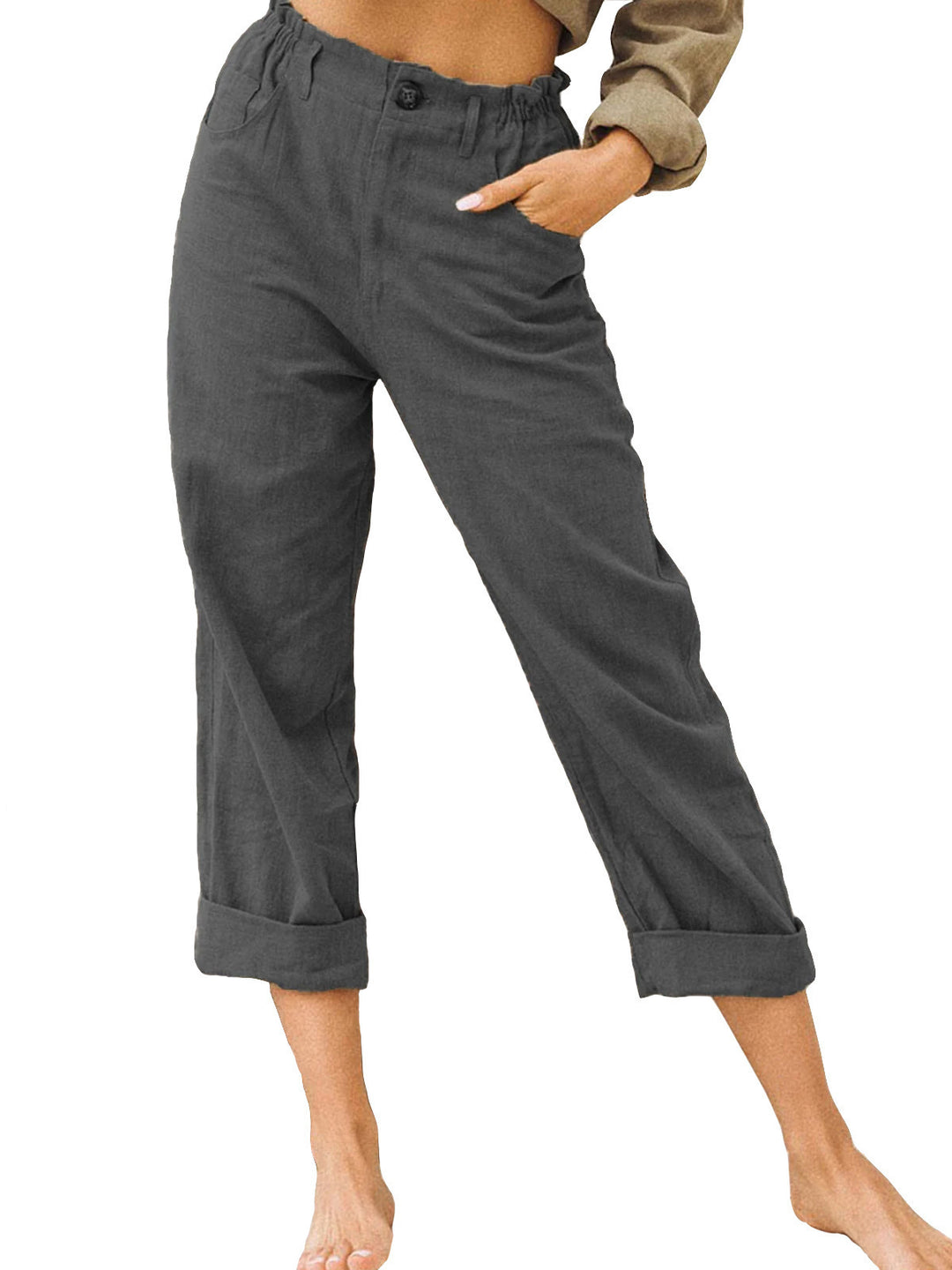 Damen lässige Leinenhose mit elastischem Bund Drune