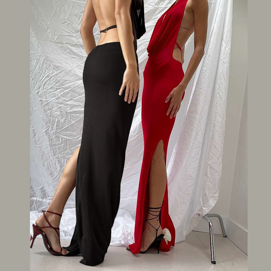 Damen Elegantes Abendkleid mit schimmerndem tiefem V-Ausschnitt und figurschmeichelnder Silhouette Drune
