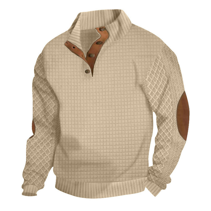 Herren modischer Pullover mit strukturiertem Kanalmuster und kontrastierenden Ellbogenpatches Drune