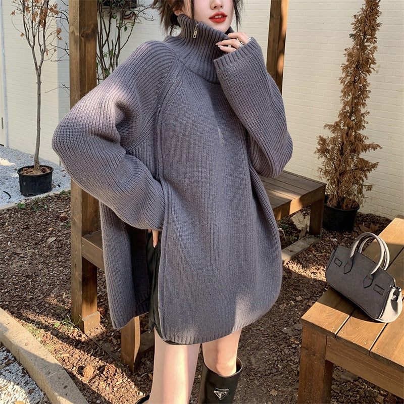 Damen Oversize Strickpullover mit Stehkragen Drune