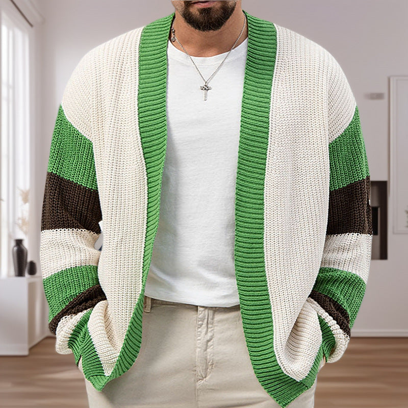Herren Offene Strickjacke mit breiten Streifen und lässigem Schnitt Drune
