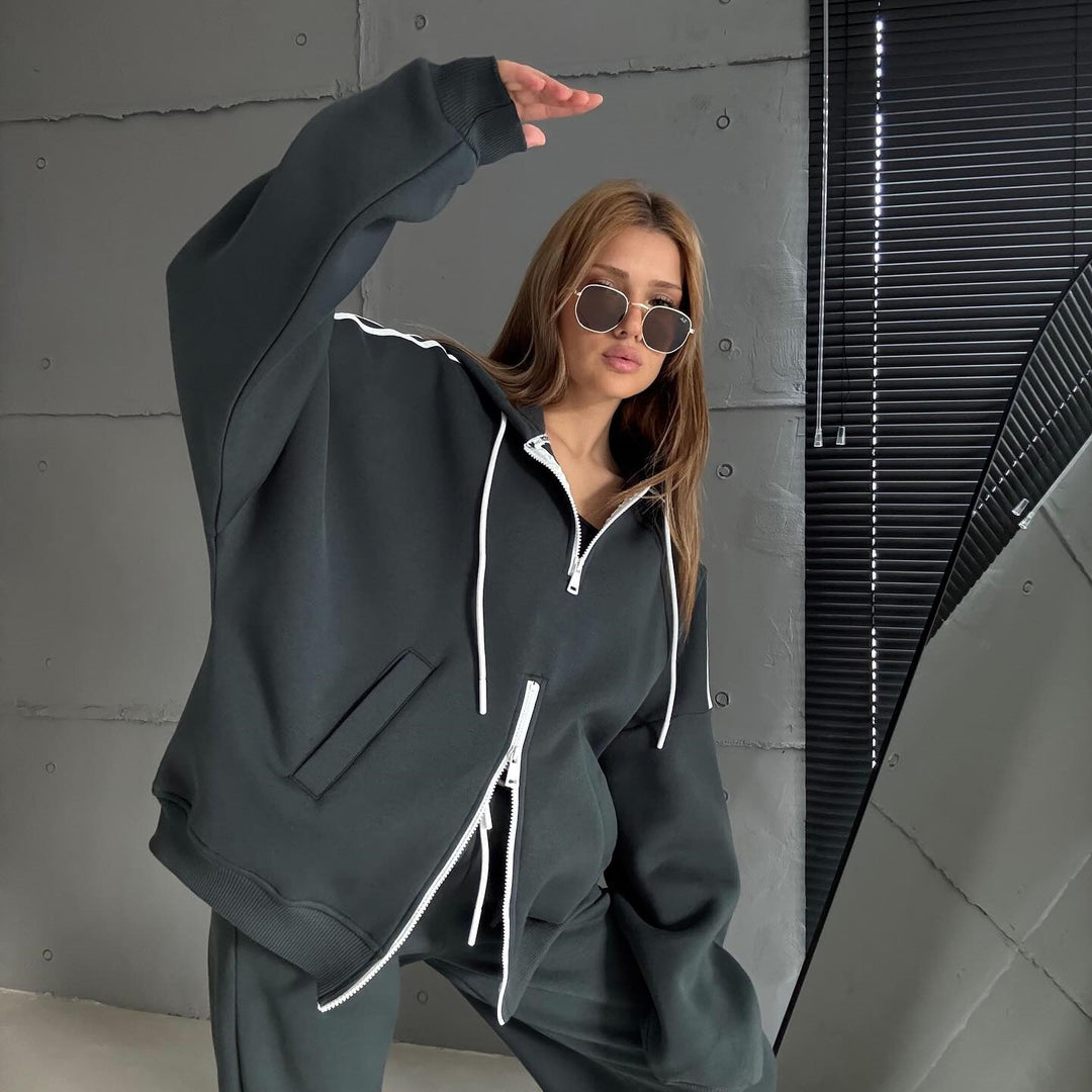 Damen Stylish Hoodie mit doppeltem Reißverschluss und lässigem Schnitt Drune