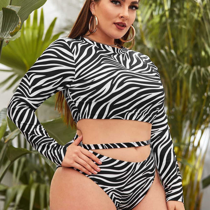 Damen Crop-Top und Hohe Taillenslip mit Zebra-Muster Drune