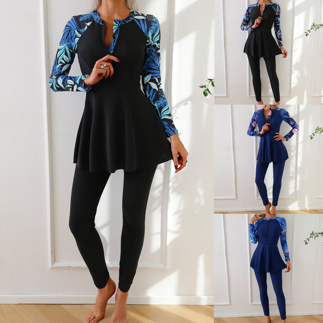 Damen Modischer Langarm-Schwimmanzug mit asymmetrischem Schnitt Drune
