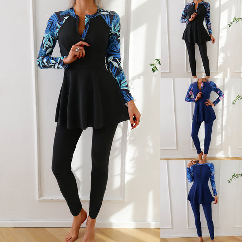 Damen Modischer Langarm-Schwimmanzug mit asymmetrischem Schnitt Drune