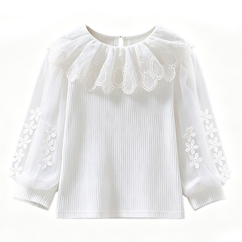 Mädchen Bluse mit romantischem Spitzenkragen und transparenten Puffärmeln Drune