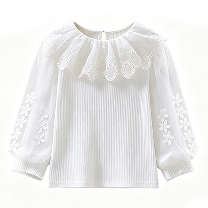 Mädchen Bluse mit romantischem Spitzenkragen und transparenten Puffärmeln Drune