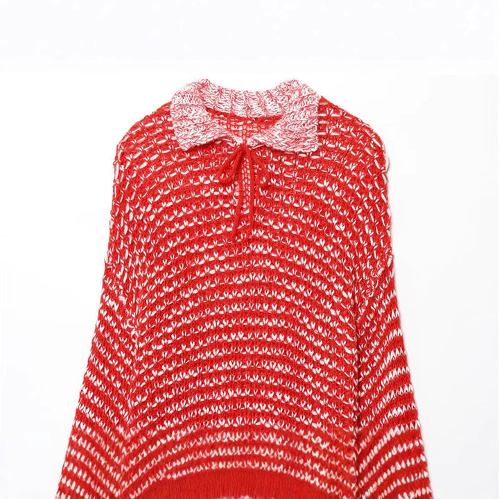 Damen lässiger Strickpullover mit modischem Kragen und Rüschendetail Drune