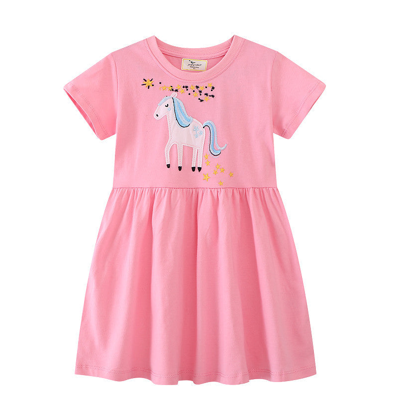 Mädchen Kurzarm Kleid mit bezauberndem Einhorn-Design Drune