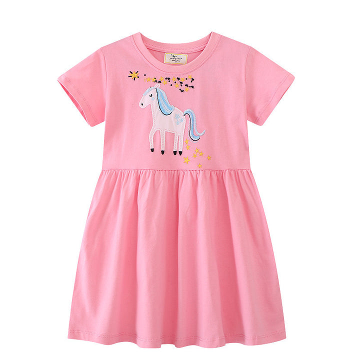 Mädchen Kurzarm Kleid mit bezauberndem Einhorn-Design Drune