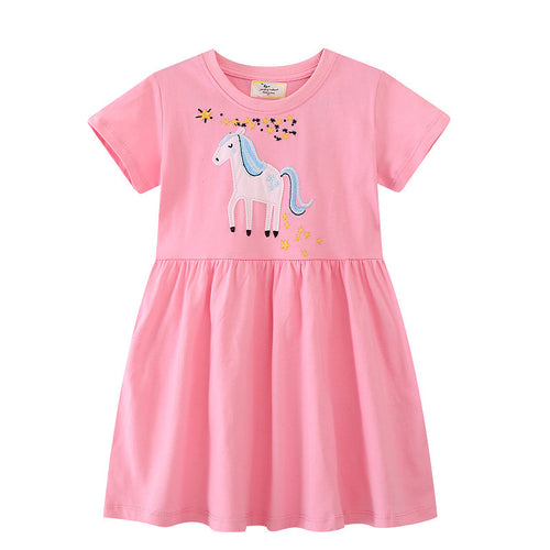 Mädchen Kurzarm Kleid mit bezauberndem Einhorn-Design Drune