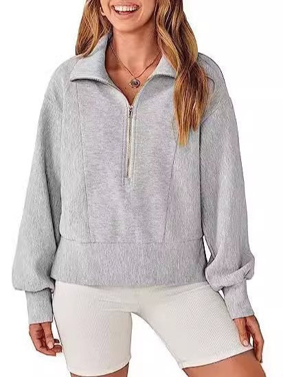 Damen Sportlicher Pullover mit Stehkragen und halbem Reißverschluss Drune