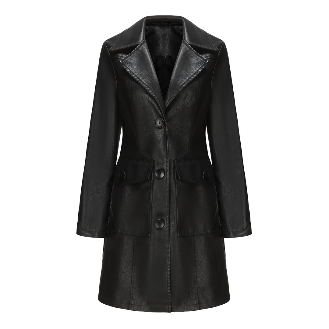 Damen modischer Kunstlederblazer mit praktischen Taschen Drune