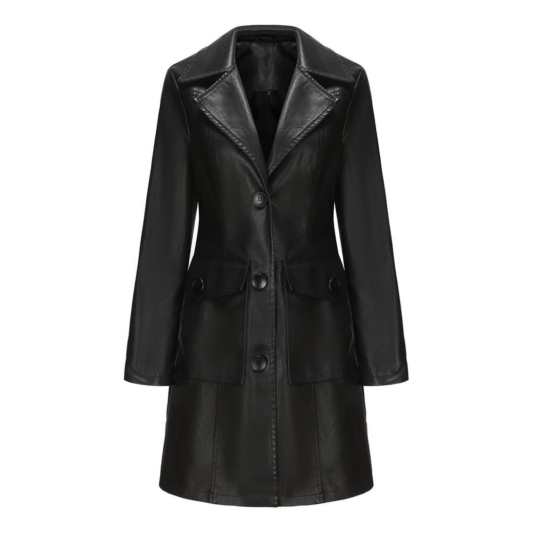 Damen modischer Kunstlederblazer mit praktischen Taschen Drune