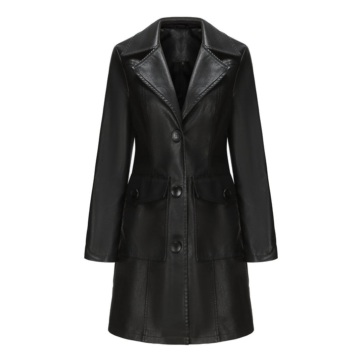 Damen modischer Kunstlederblazer mit praktischen Taschen Drune