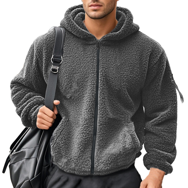 Herren nan wattierte Sherpa-Fleece-Kapuzenjacke mit durchgehendem Reißverschluss, elastischem Saum und Ärmel-Reißverschlusstasche Drune