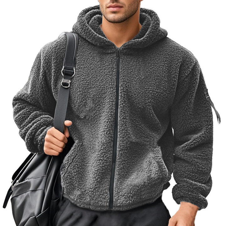 Herren nan wattierte Sherpa-Fleece-Kapuzenjacke mit durchgehendem Reißverschluss, elastischem Saum und Ärmel-Reißverschlusstasche Drune