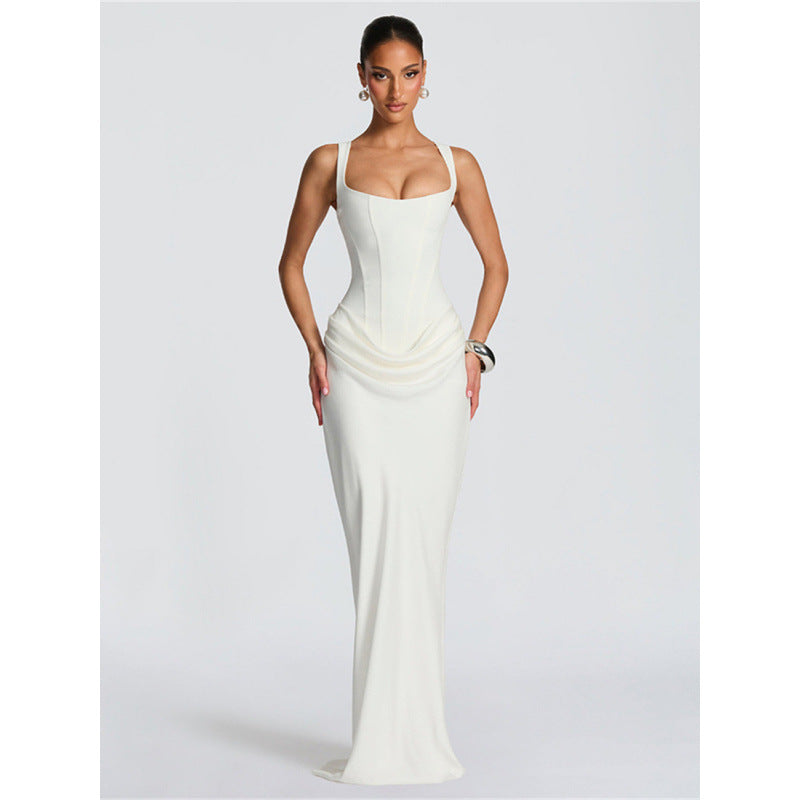 Damen Elegantes Maxikleid mit raffiniertem Drapierungsdesign Drune