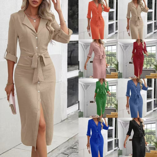 Damen Hemdblusenkleid mit Bindegürtel und knöpfbarem Detail Drune