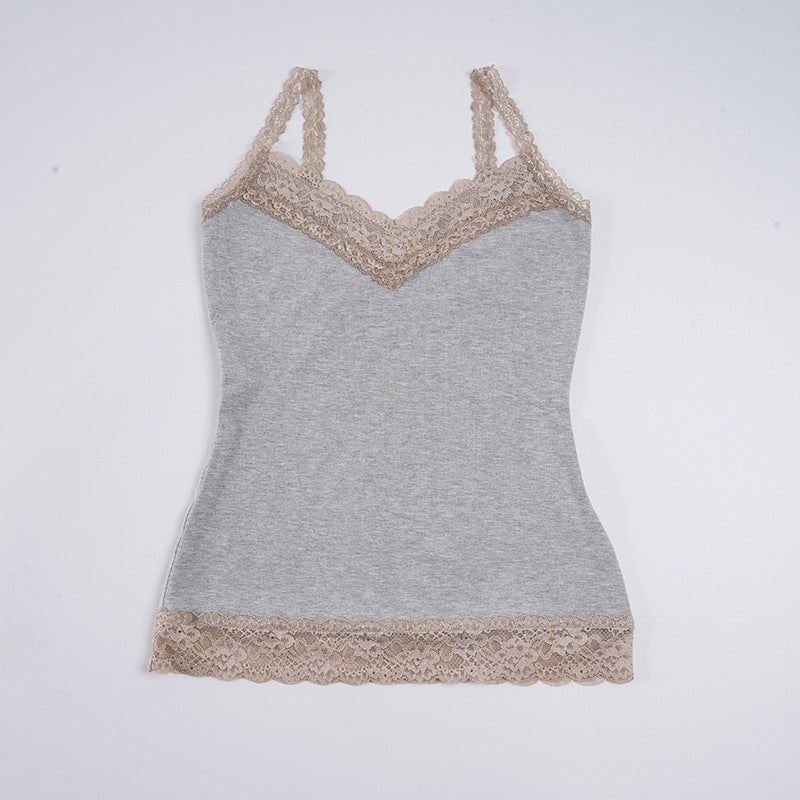 Damen Spaghettiträgershirt mit Spitze Drune