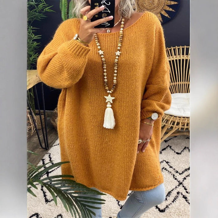 Damen lässiger Langarmstrickpullover im Oversized-Stil mit seitlichen Schlitzen Drune