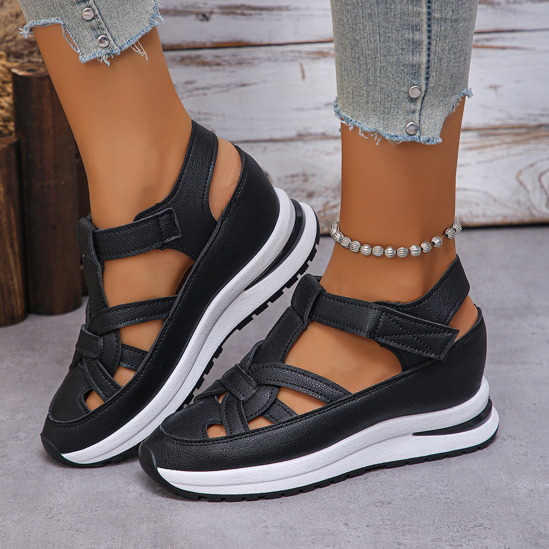 Damen nan sportliche Plateau-Sandalen mit gepolstertem Fußbett und verstellbarem Klettverschluss Drune