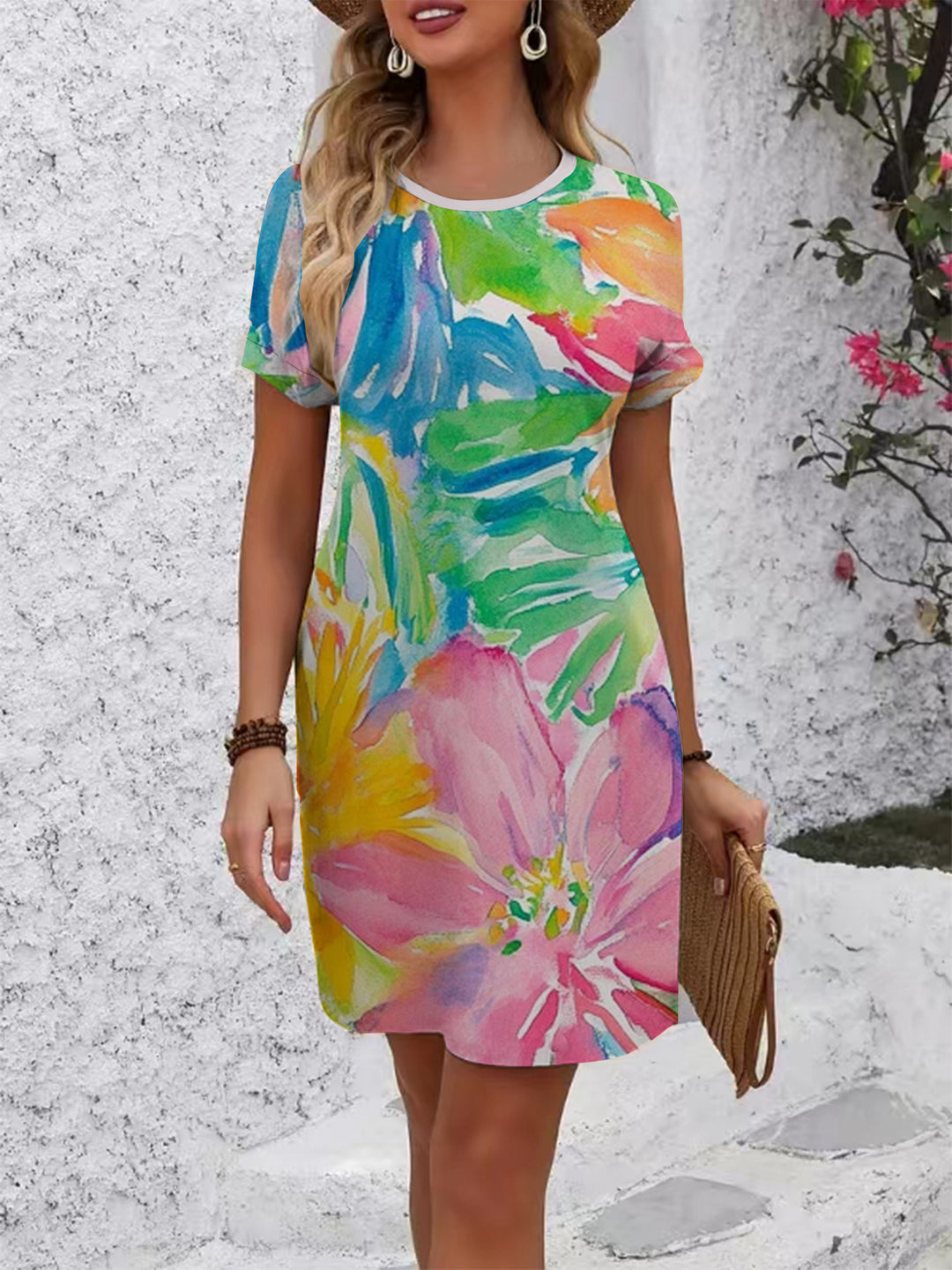 Damen komfortables Freizeitkleid mit lebhaftem Blumenmuster und lockerer Passform Drune