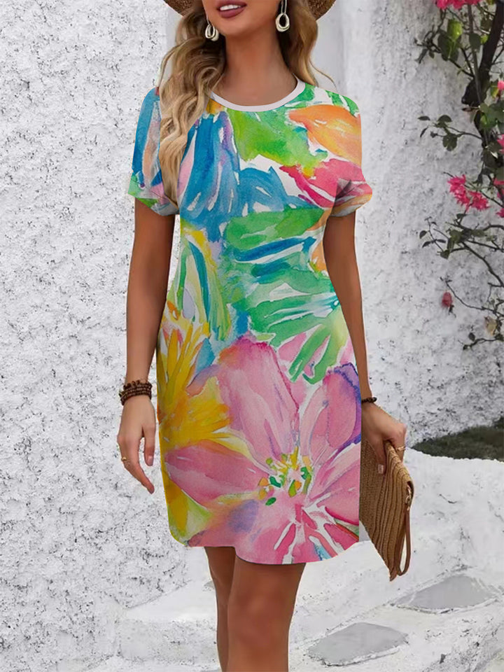 Damen komfortables Freizeitkleid mit lebhaftem Blumenmuster und lockerer Passform Drune