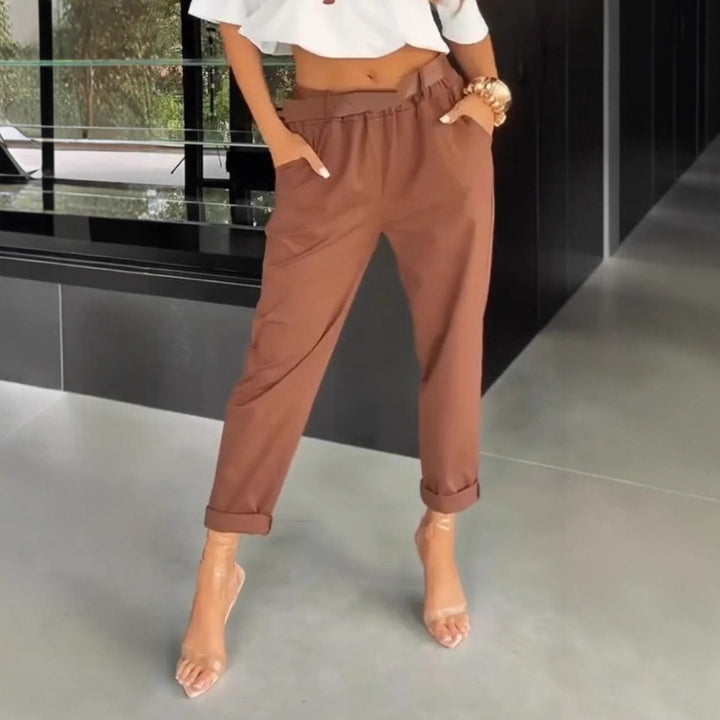 Damen moderne Chinohose mit elastischem Bund und weitem Bein Drune
