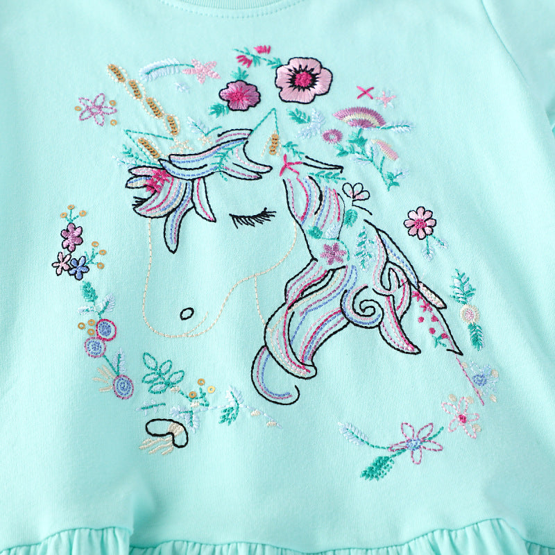 Mädchen Kurzarm Freizeitkleid mit bezauberndem Einhorn-Design Drune