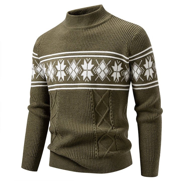 Herren nan Winter-Strukturpullover mit kurzem Stehkragen und Norwegermuster Drune