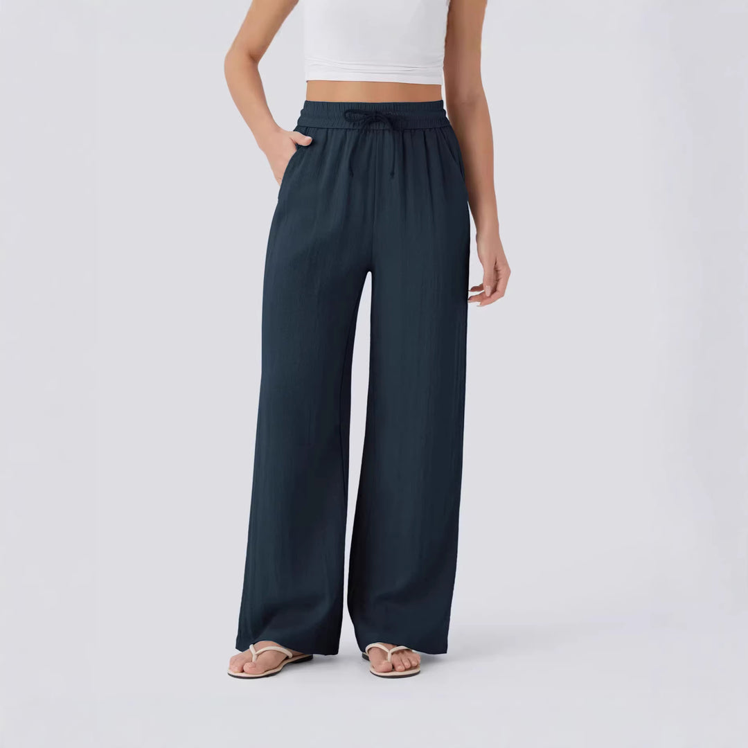 Damen weite Palazzo-Hose mit elastischem Bund und praktischen Taschen Drune