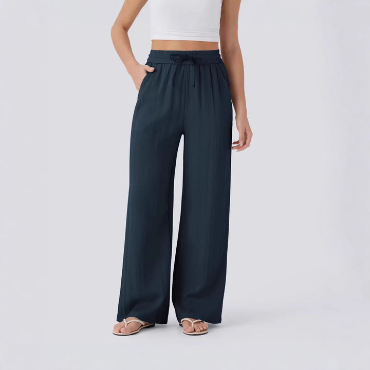 Damen weite Palazzo-Hose mit elastischem Bund und praktischen Taschen Drune