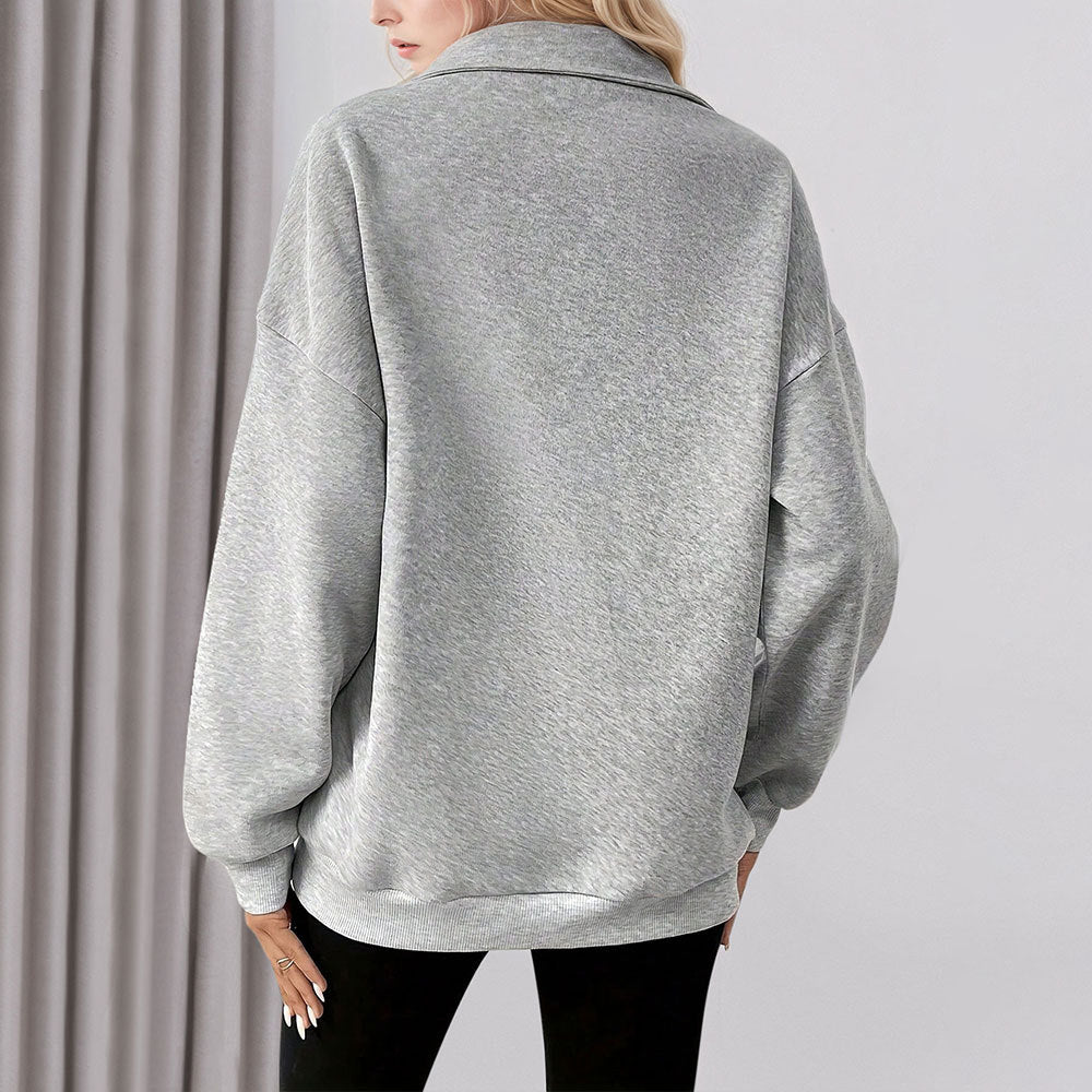 Damen lässiger Sweatpullover mit halbem Reißverschluss und praktischen Taschen Drune