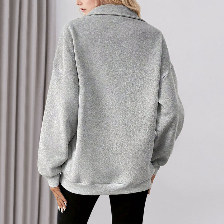 Damen lässiger Sweatpullover mit halbem Reißverschluss und praktischen Taschen Drune