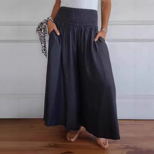 Damen luftige Weite Hose mit elastischem Bund und Taschen Drune