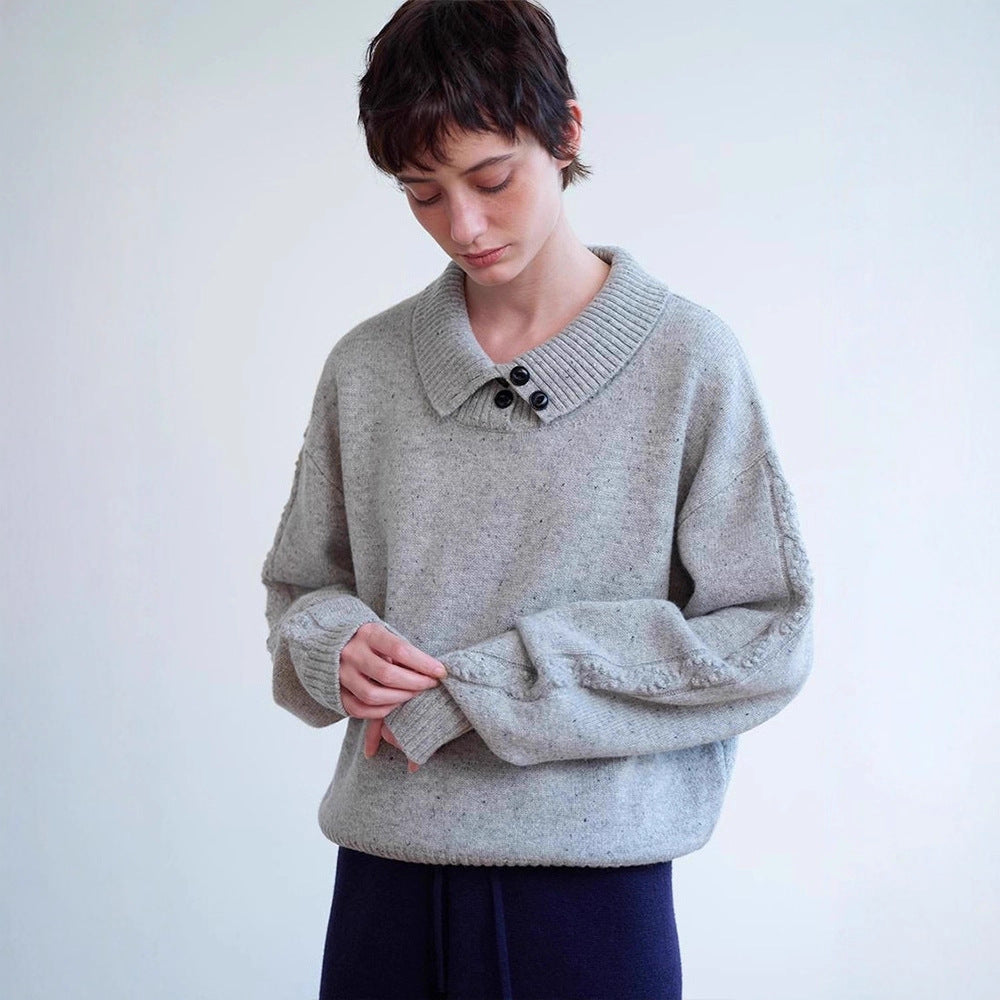 Damen modischer Rollkragenpullover mit Knopfdetails Drune