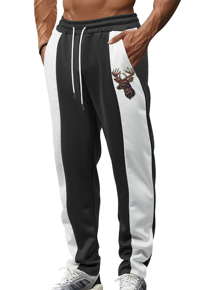 Herren nan sportive Trackpants mit seitlichen Kontrastbahnen elastischem Bund Kordelzug und Hirschstickerei Drune