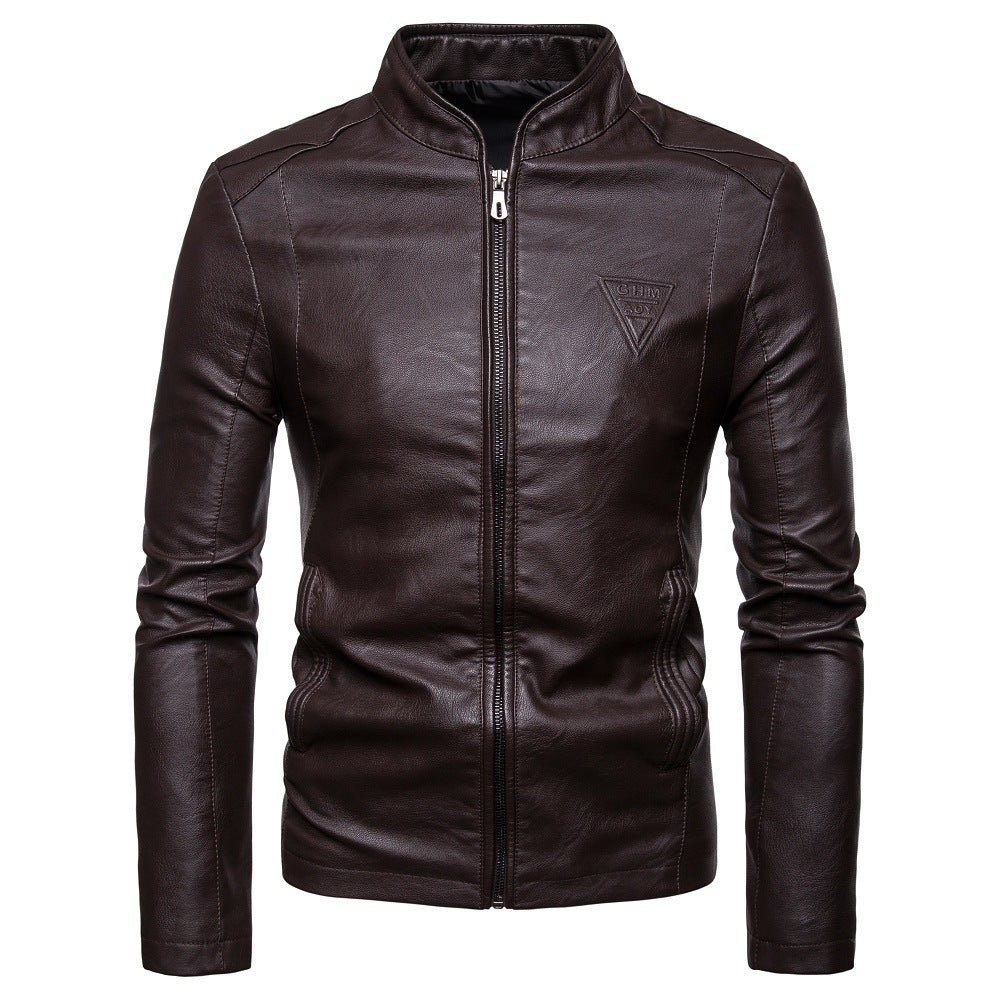 Herren nan schmal geschnittene Lammleder-Bikerjacke mit Stehkragen und tonalen Ziernähten Drune