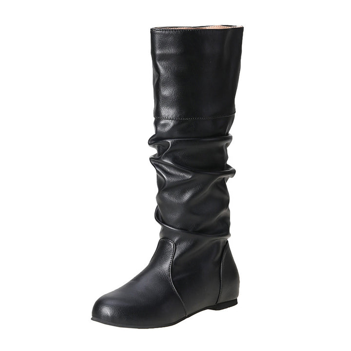 Damen nan lässige kniehohe Slouch-Stiefel mit flexiblem Schaft und flachem Absatz Drune