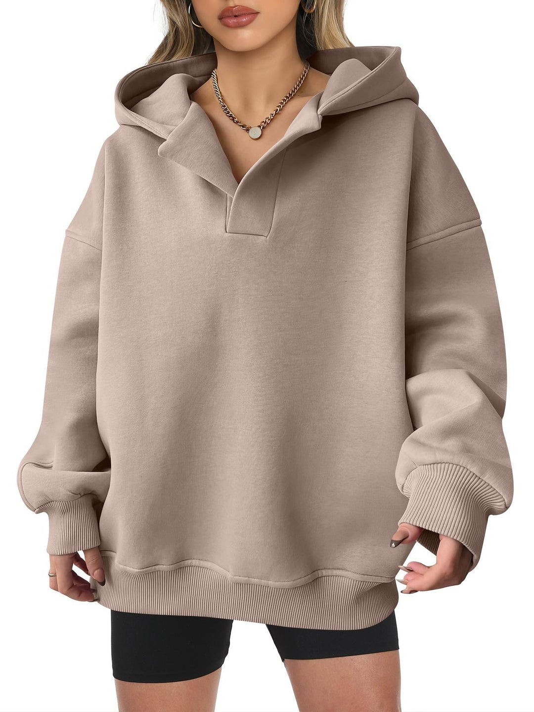 Damen Oversized Hoodie mit kurzem Kragen und praktischen Seitentaschen Drune