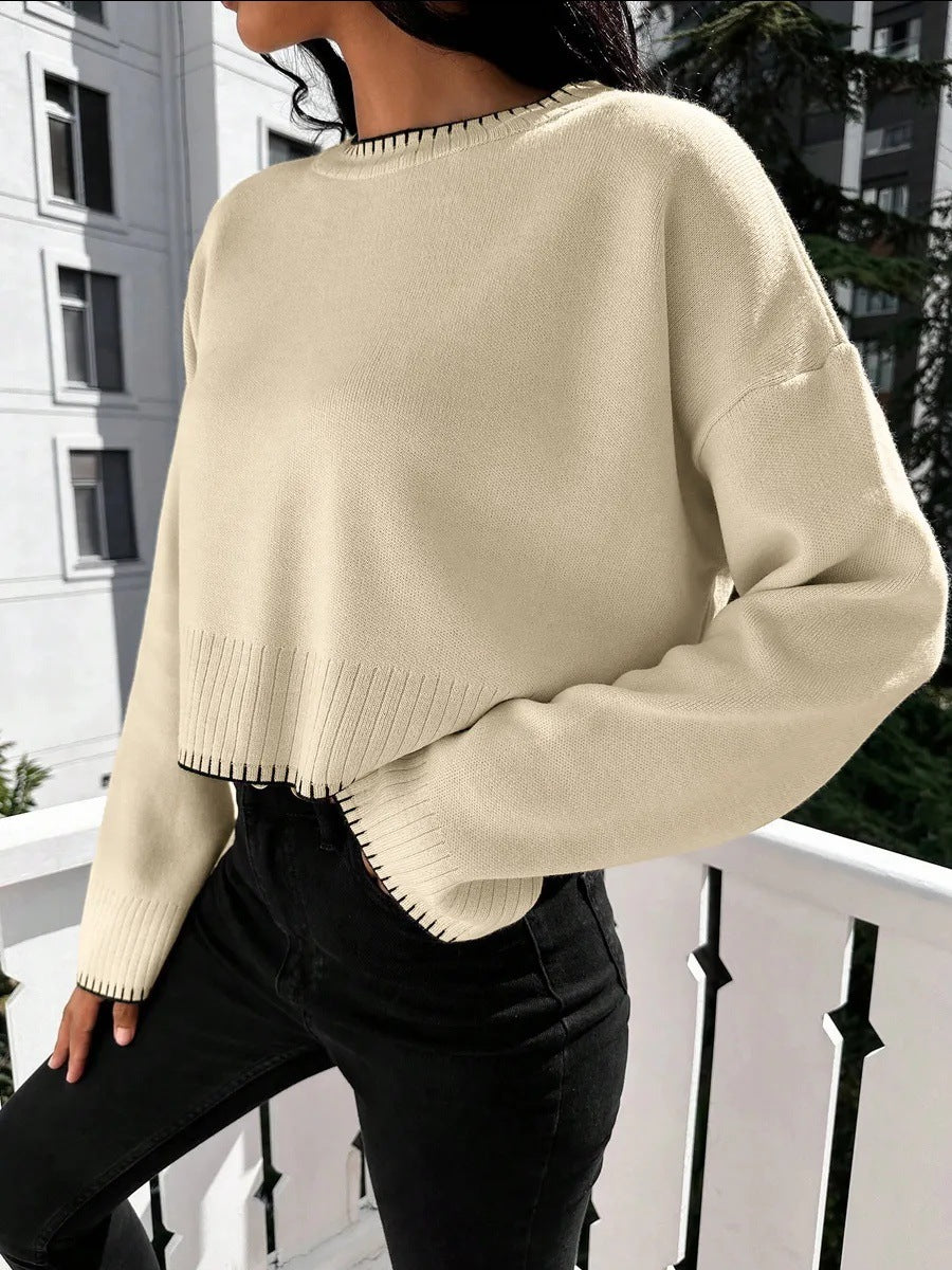 Damen lässiger cropped Pullover mit feinem Rippenstrick Drune