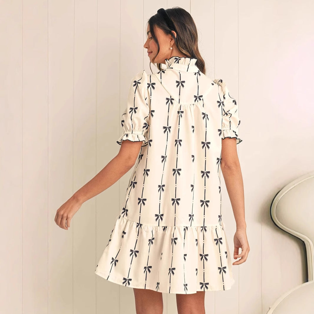 Damen lässiges Kurzarmkleid mit auffälligem Rüschensaum Drune