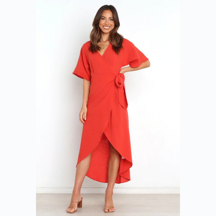 Damen Wickelkleid mit elegantem V-Ausschnitt und modischem Taillengürtel Drune