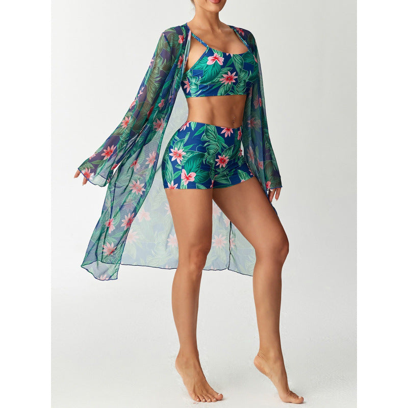 Damen Strandüberwurf mit floralem Design und hohem Schnitt Drune