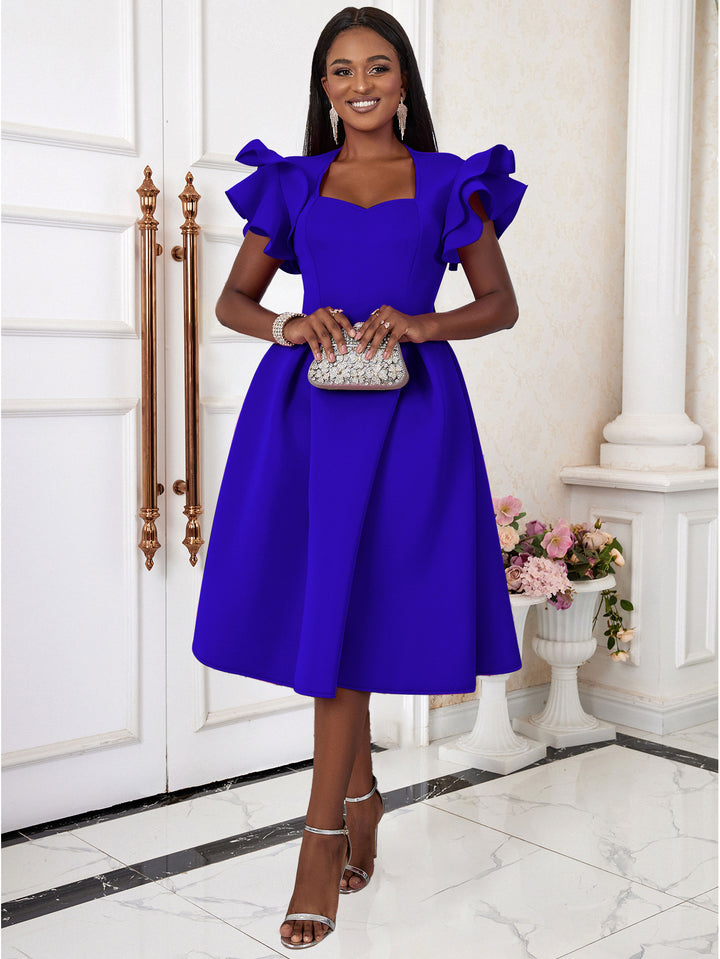 Damen elegantes Kleid mit voluminösen Rüschensäumen Drune