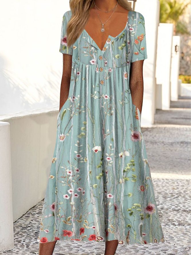 Damen Maxikleid mit zeitlosem Blumenmuster und seitlichen Taschen Drune